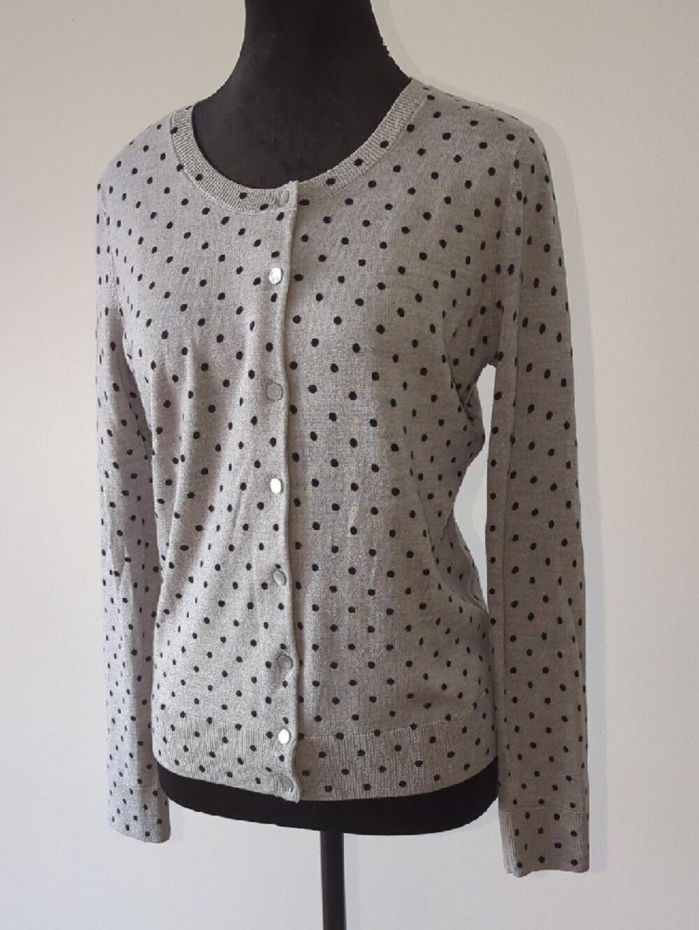 Talbots Grey Polka Dot Cardigan Medium Petite